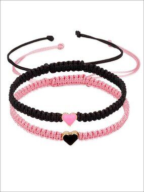 Handmade Heart Beaded Adjustable Couple Bracelet Set Matching Friendship Gift